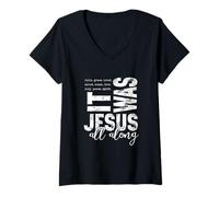 Femme Jésus était sauvé Tout au Long des Paroles chrétiennes T-Shirt avec Col en V