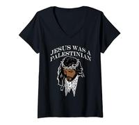Femme Jésus était un Palestinien Jésus Keffiyeh Palestine Chrétien T-Shirt avec Col en V
