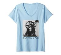 Femme Jésus était Un Punk!, Jésus, Punk Rock T-Shirt avec Col en V