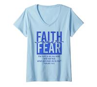Femme Jesus Faith Over Fear Blue Psalms 118:6 Christian Scripture T-Shirt avec Col en V