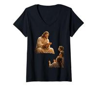 Femme Jésus Formant des Oiseaux à partir d'argile Miracle biblique de l'enfance T-Shirt avec Col en V