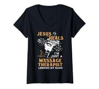 Femme Jésus guérit, Je ne suis qu'un massothérapeute Qui me prête la Main T-Shirt avec Col en V