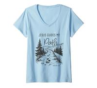 Femme Jesus Guides My Path - Psalm 32:8 Christian Faith Camping T-Shirt avec Col en V
