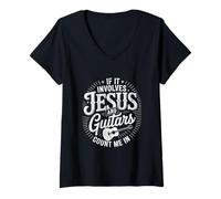 Femme Jesus Guitar Christian Guitar Jesus Music Church Musician T-Shirt avec Col en V