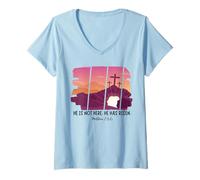Femme Jesus He is Risen Christian Happy Easter T-Shirt avec Col en V