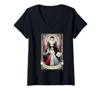 Femme Jesus I Trust in You Divine Mercy Sainte Faustine Catholique T-Shirt avec Col en V