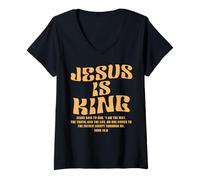 Femme Jesus is King Bible Verse John 14:6 Christian God Religious T-Shirt avec Col en V