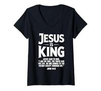 Femme Jesus is King Jean 14 6 Foi Chrétienne Verset Biblique T-Shirt avec Col en V