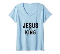 Femme Jesus is King Revelation 17:14 Écriture de Foi chrétienne T-Shirt avec Col en V