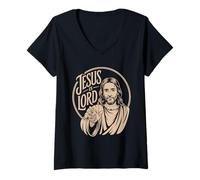 Femme Jésus is Lord - Foi, Espérance, Amour Design T-Shirt avec Col en V