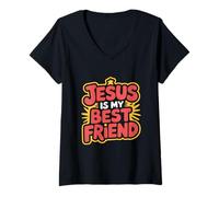 Femme Jesus is My Best Friend God is Good Jesus is Lord T-Shirt avec Col en V