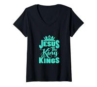 Femme Jesus is My King - Bold Faith and Strength Design T-Shirt avec Col en V