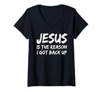 Femme Jesus is The Reason I Got Back Up Croyant Faith Christian T-Shirt avec Col en V