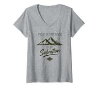 Femme Jesus is The Rock of My Salvation - Psalm 62:6 Faith Verse T-Shirt avec Col en V