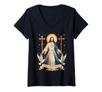 Femme Jésus, j'ai confiance en toi, devine la foi chrétienne catholique T-Shirt avec Col en V