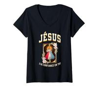 Femme Jésus J'Ai Confiance en Toi T-Shirt avec Col en V