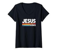 Femme Jesus King Retro Christian Faith Bold Worship Tees and Decor T-Shirt avec Col en V