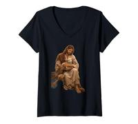 Femme Jésus Le Bon Pasteur avec des Animaux - Foi & Création Art T-Shirt avec Col en V