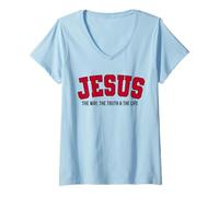 Femme Jésus, Le Chemin, la vérité, la Vie, Le Sport, Le rétro, Le chrétien T-Shirt avec Col en V