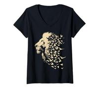Femme Jésus Lion Volant De Juda Croix Chrétienne T-Shirt avec Col en V