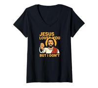 Femme Jesus Loves You But I Don’t Funny Sarcastic Christian Humor T-Shirt avec Col en V