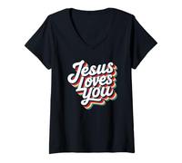 Femme Jesus Loves You Retro Vintage Christian Men Women Kids T-Shirt avec Col en V