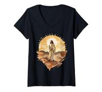 Femme Jésus Marchant dans Le désert T-Shirt avec Col en V
