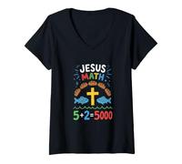 Femme Jésus Math Loaves and Fish Miracle Faith T-Shirt avec Col en V