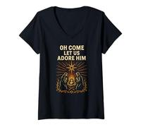 Femme Jesus Nativity Oh Come Let Us Adore Him Vintage Adulte T-Shirt avec Col en V
