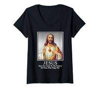 Femme Jésus n'écoute Pas Les prières de Ceux Qui Font la Guerre T-Shirt avec Col en V