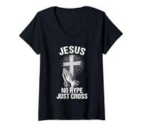 Femme Jésus No Hype Just Cross Prier Christian Faith T-Shirt avec Col en V
