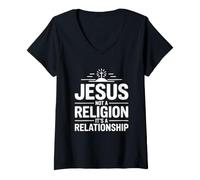 Femme Jesus Not A Religion It's A Relationship T-Shirt avec Col en V