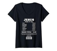 Femme Jesus Paid It All Receipt T-Shirt avec Col en V