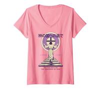 Femme Jesus Path to God's Kingdom Manga chrétien Japonais Rose T-Shirt avec Col en V