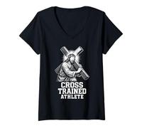Femme Jésus Portant Un athlète d'entraînement chrétien croisé T-Shirt avec Col en V