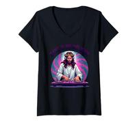 Femme Jesus Raves Techno House Party Edm Festival Goa Electro Rave T-Shirt avec Col en V