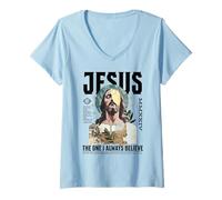 Femme Jésus Religieux Chrétien Celui Qui croit Dieu Foi Jésus T-Shirt avec Col en V