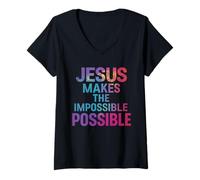 Femme Jésus Rend l'impossible Possible - Citation inspirante T-Shirt avec Col en V