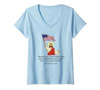 Femme Jésus républicain tenant le drapeau américain protestation T-Shirt avec Col en V