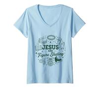 Femme Jésus rétro et Patinage Artistique T-Shirt avec Col en V