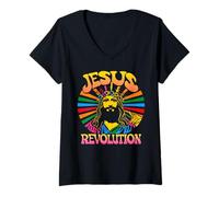 Femme Jesus Revolution Christian Faith Retro Groovy Hippie Flower T-Shirt avec Col en V
