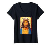 Femme Jesus, Rey de Reyes T-Shirt avec Col en V