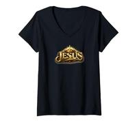 Femme Jésus Roi des Rois | Foi chrétienne T-Shirt avec Col en V