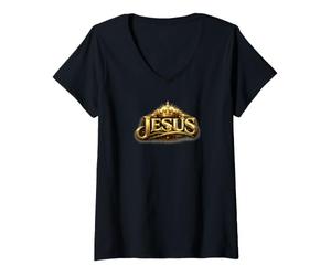 Femme Jésus Roi des Rois | Foi chrétienne T-Shirt avec Col en V
