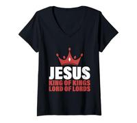 Femme Jésus Roi des Rois Seigneur des Seigneurs Apocalypse 19 16 T-Shirt avec Col en V