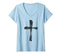 Femme Jésus Sainte Croix religieuse chrétienne Cadeau pour garçons et filles T-Shirt avec Col en V