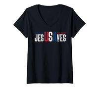 Femme Jésus Sauve - Design Typographique Distressé T-Shirt avec Col en V