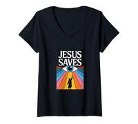 Femme Jésus sauve - Foi chrétienne et salut minimaliste T-Shirt avec Col en V