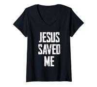 Femme Jesus Saved Me T-Shirt avec Col en V