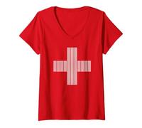 Femme Jesus Saves Cross Repeating Minimal Christian Faith (Red) T-Shirt avec Col en V